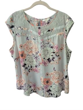 Candie's Floral Sleeveless Blouse XL in Lavender, Coral & Pink